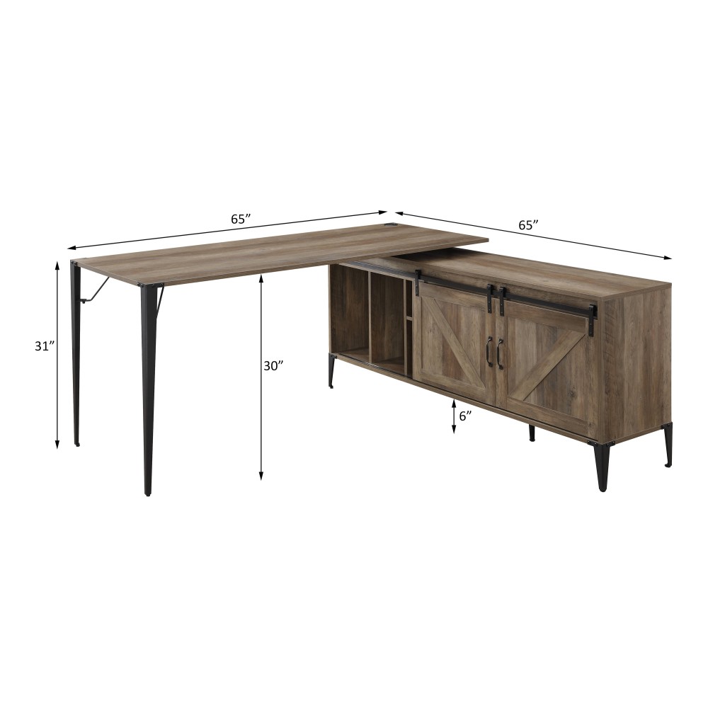 L-Shaped Computer Desk - Barn Door Storage & Wire Management - Office Ready