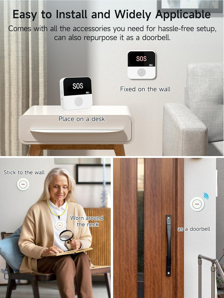 3 Pack Wireless Caregiver Call Button for Elderly at Home, WIFI Panic Button, He