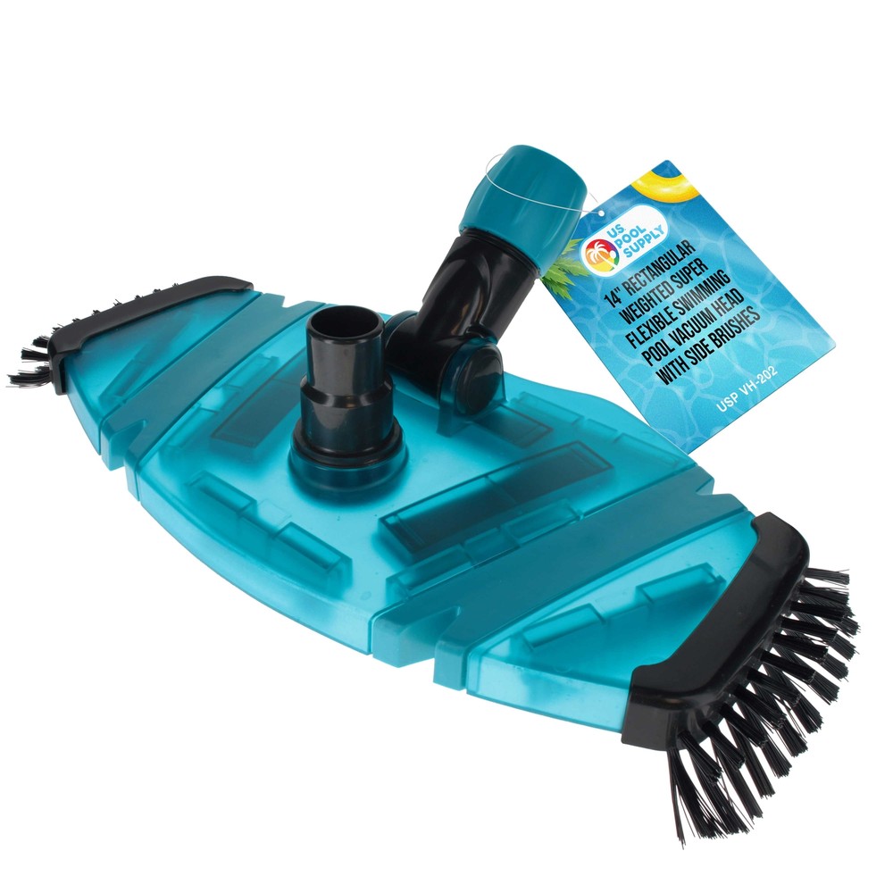 14" Rectangular Weighted Super Flexible Swimming Pool Vacuum Head, Side Brushes