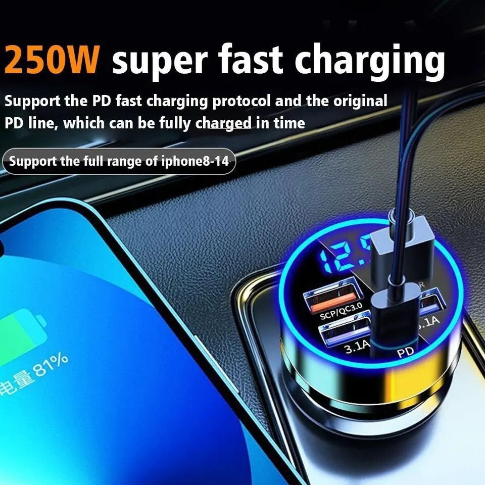 4 USB Port Super Fast Car Charger Adapter for iPhone Samsung Android Cell Phone