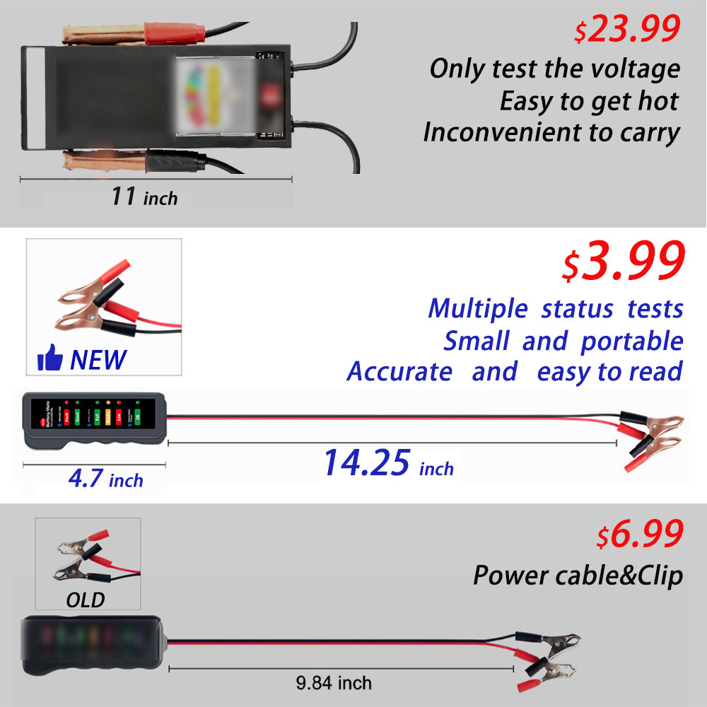 Car Battery Tester Voltmeter Charging System Analyzer For 12V & 6V 100-2000CCA