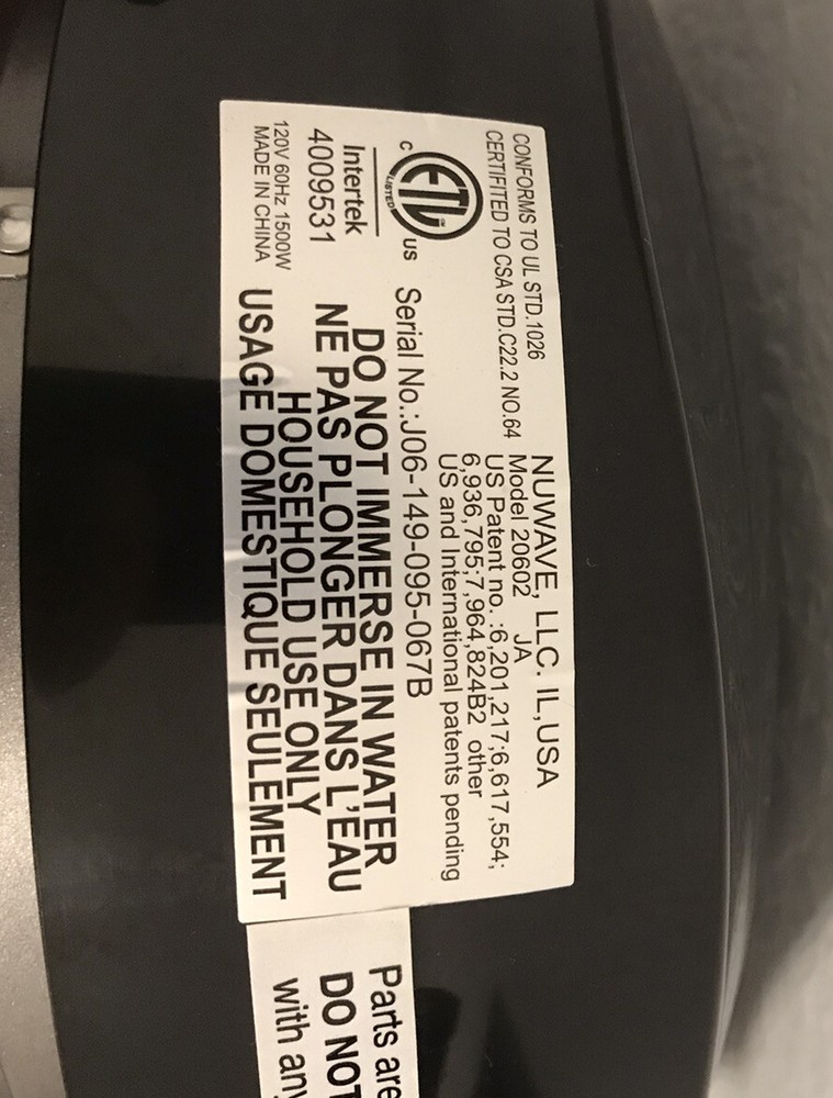 Nuwave Pro Plus Infared Oven Digital Power Head Model 20602 Replacement Part