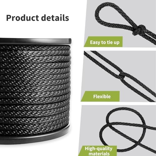 5/16 Inch × 250 FT Black Polyester Solid Braid Rope – UV & 5/16 In×250 FT