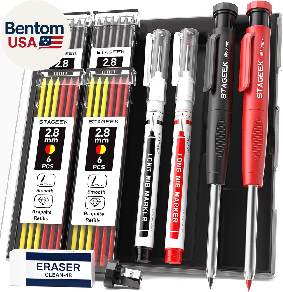 2PCS Carpenter Pencils with Sharpener, Heavy Duty Woodworking Tools, Mechanical