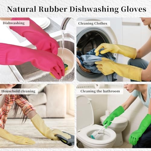 Rubber Gloves for Cleaning – 3 Pairs Large (Fits Medium Hands) Regular Style