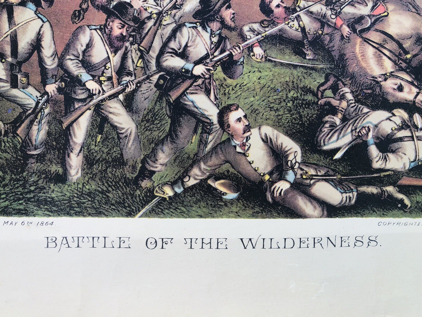 1887 Kurz & Allison "BATTLE OF THE WILDERNESS" 1864 Civil War Lithograph Print
