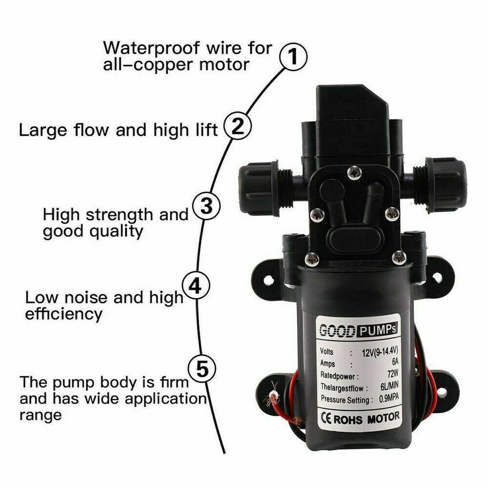 12V Water Pump 130PSI Self Priming Diaphragm High Pressure Automatic Switch