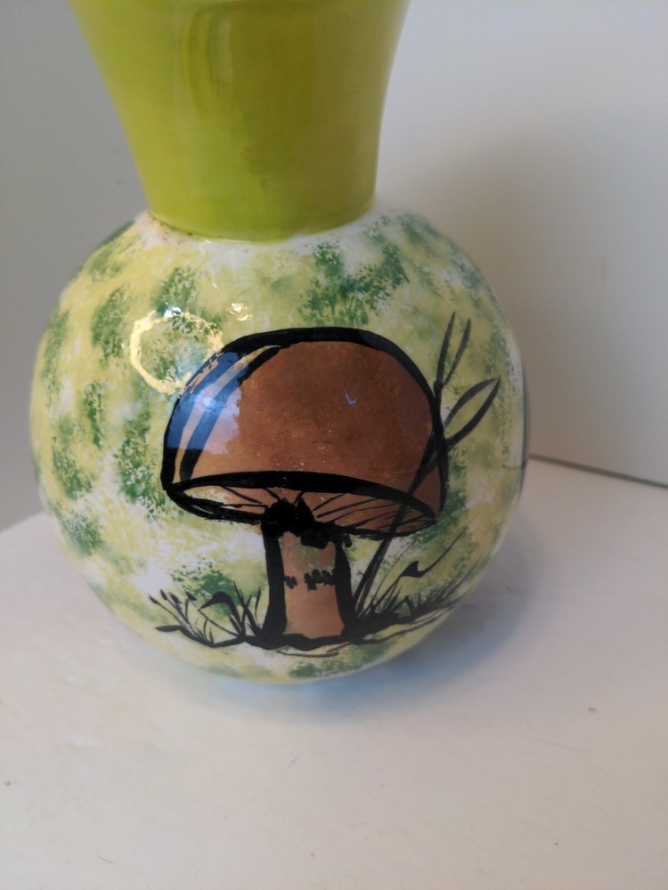 Retro Ceramic Colored Painted Mushroom Pitcher Pottery Signed MCM