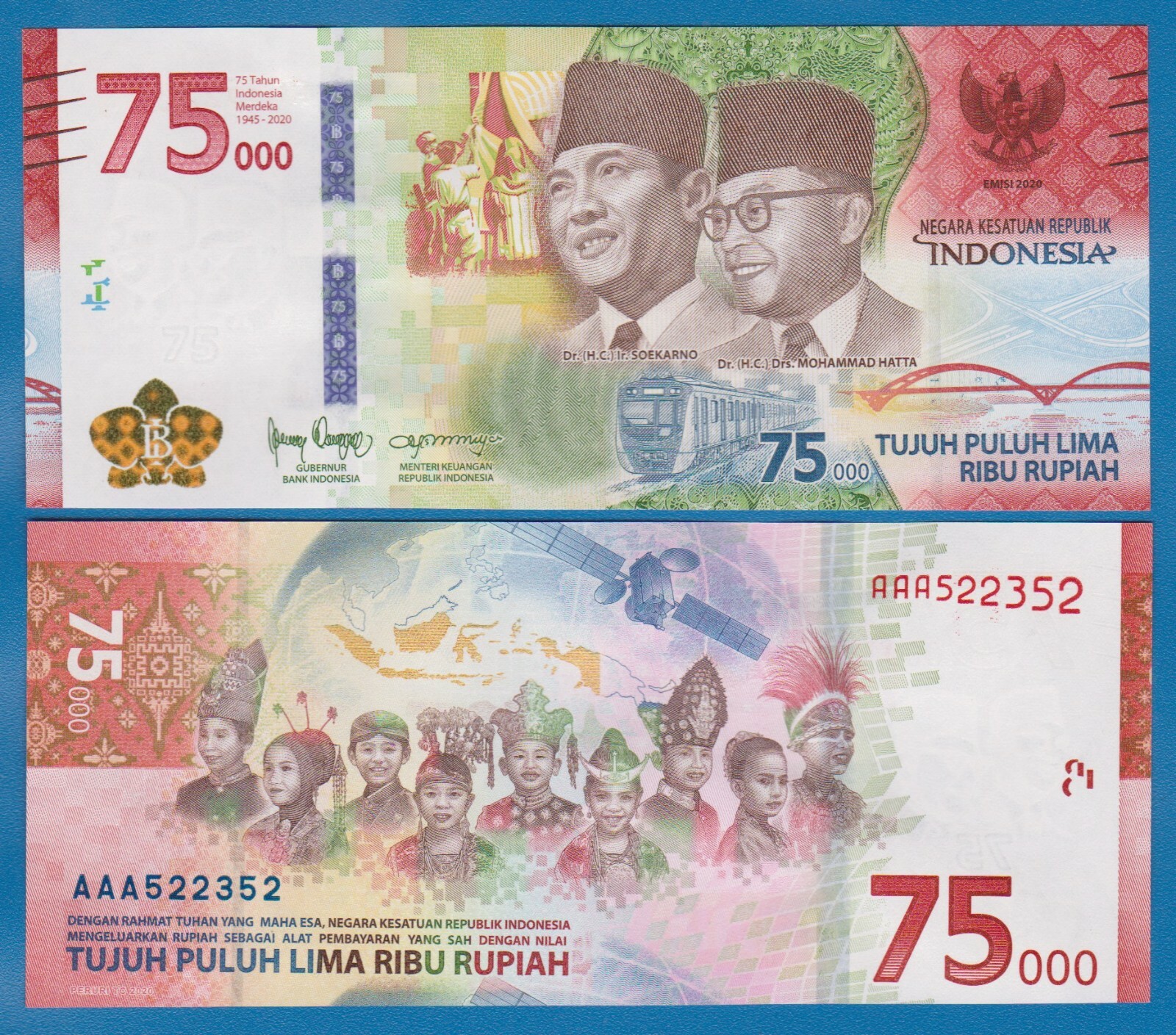 PREFIX AAA Indonesia 75,000 Rupiah P 161 New 2020 UNC Commemorative, 75000 AAA