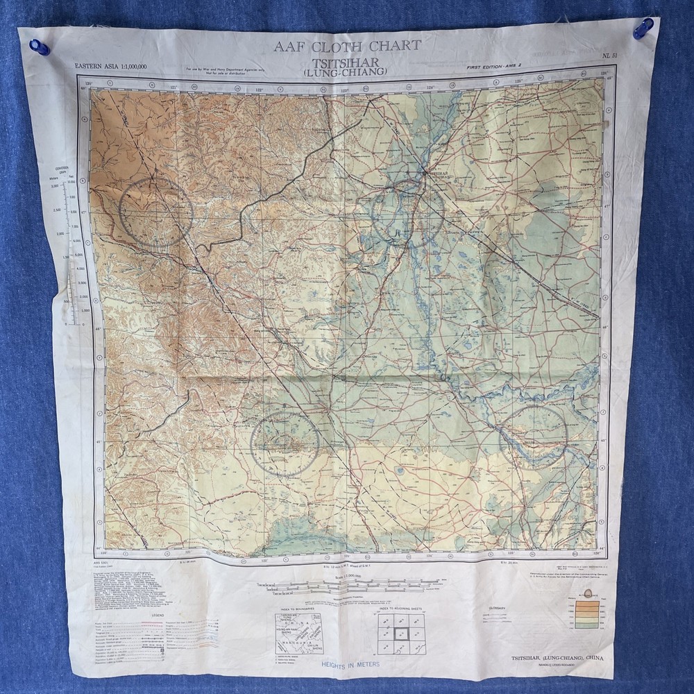 ORIGINAL US Army Air Force Cloth (Silk) Chart (China) Double Sided Map 1944