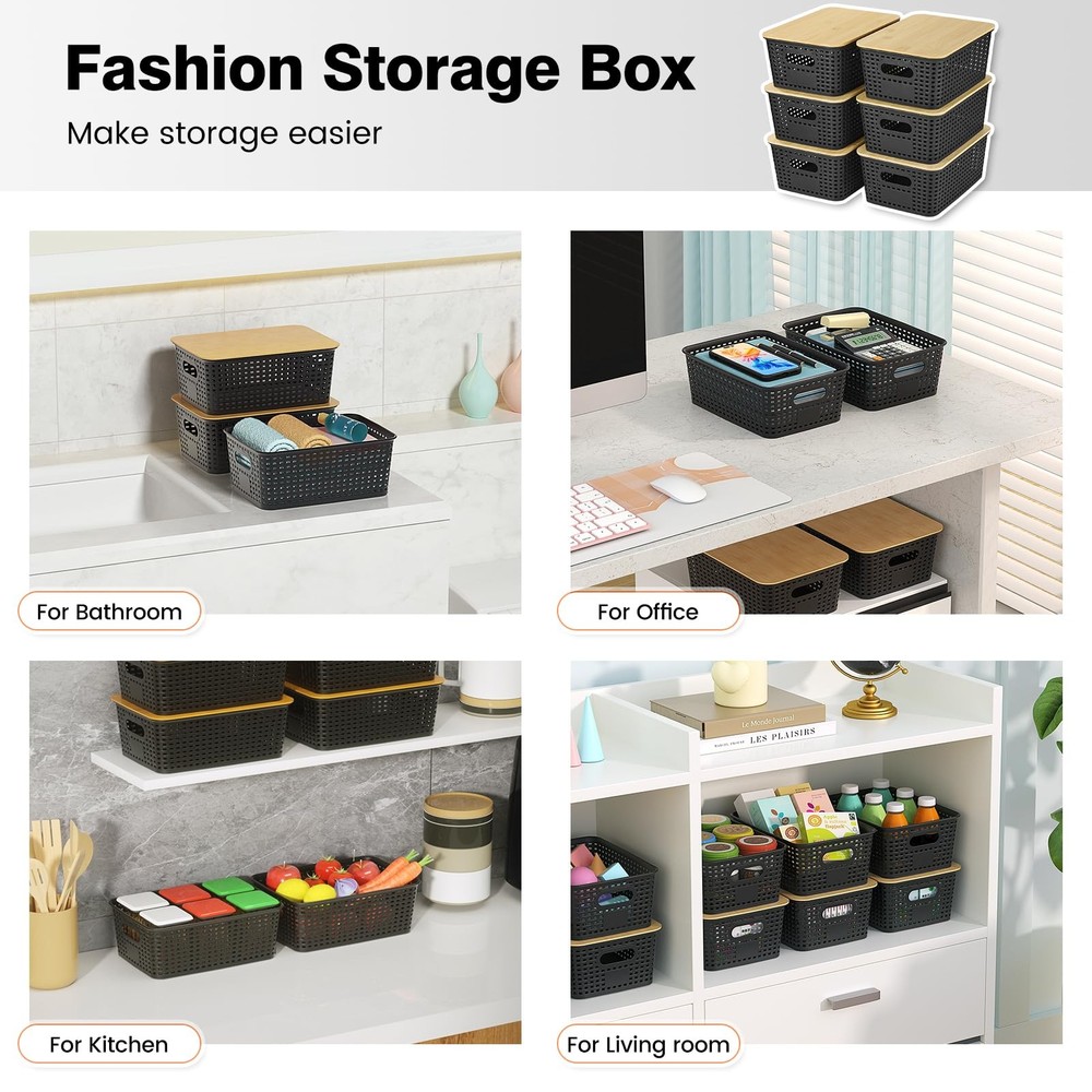 Plastic Storage Baskets With Lid - Plastic Storage Containers Stackable Stora...