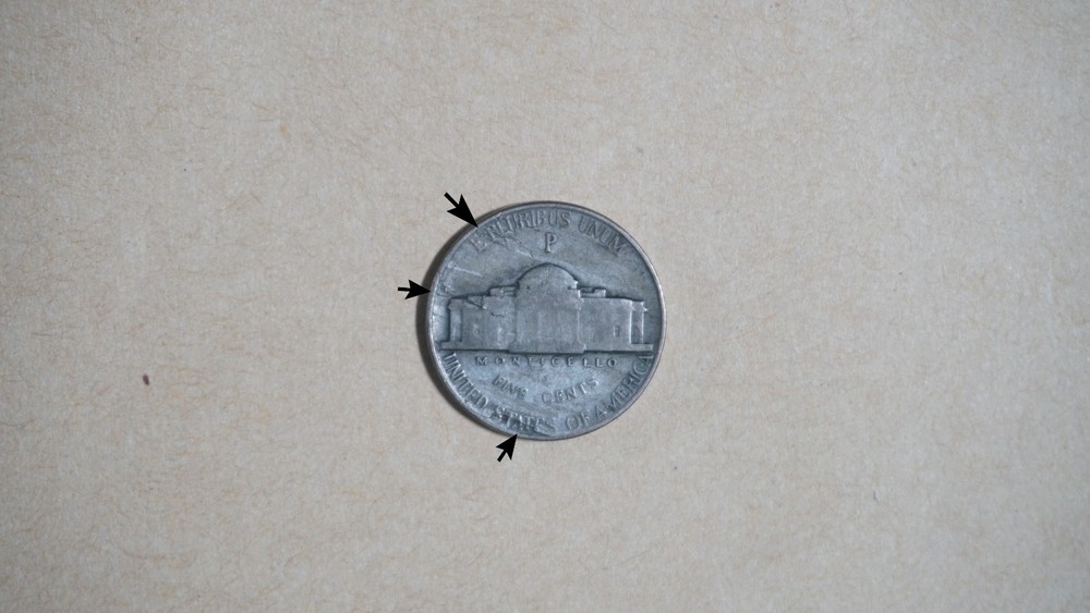 1943 Impressive Lamination Errors 35% Silver War Nickel Improper Alloy