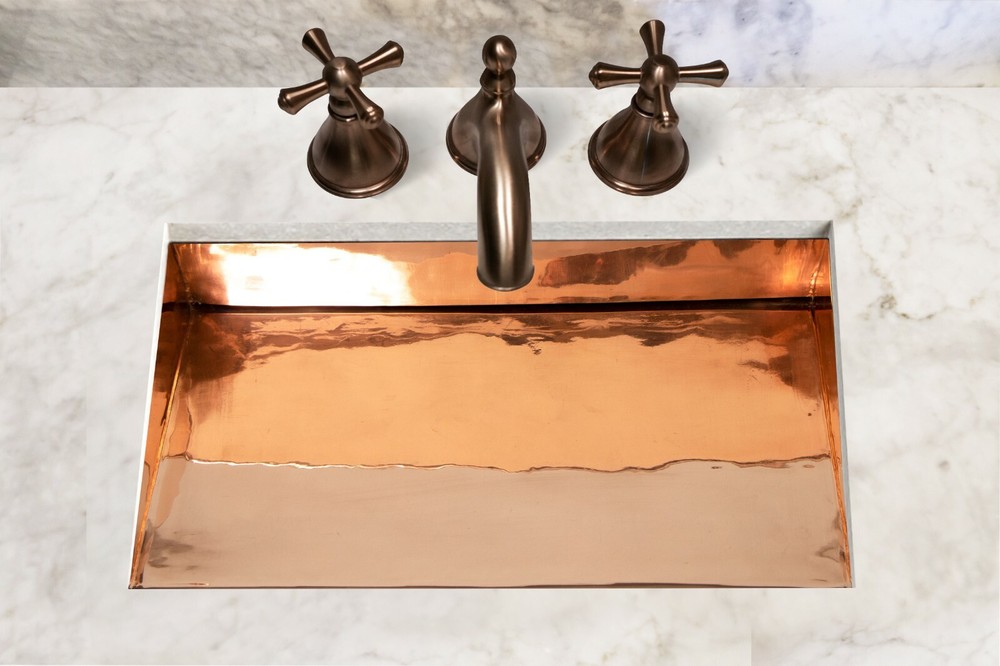 Handcrafted Undermount Plain Copper Bathroom Sink: 22x19" Rectangular, 17 Gauge