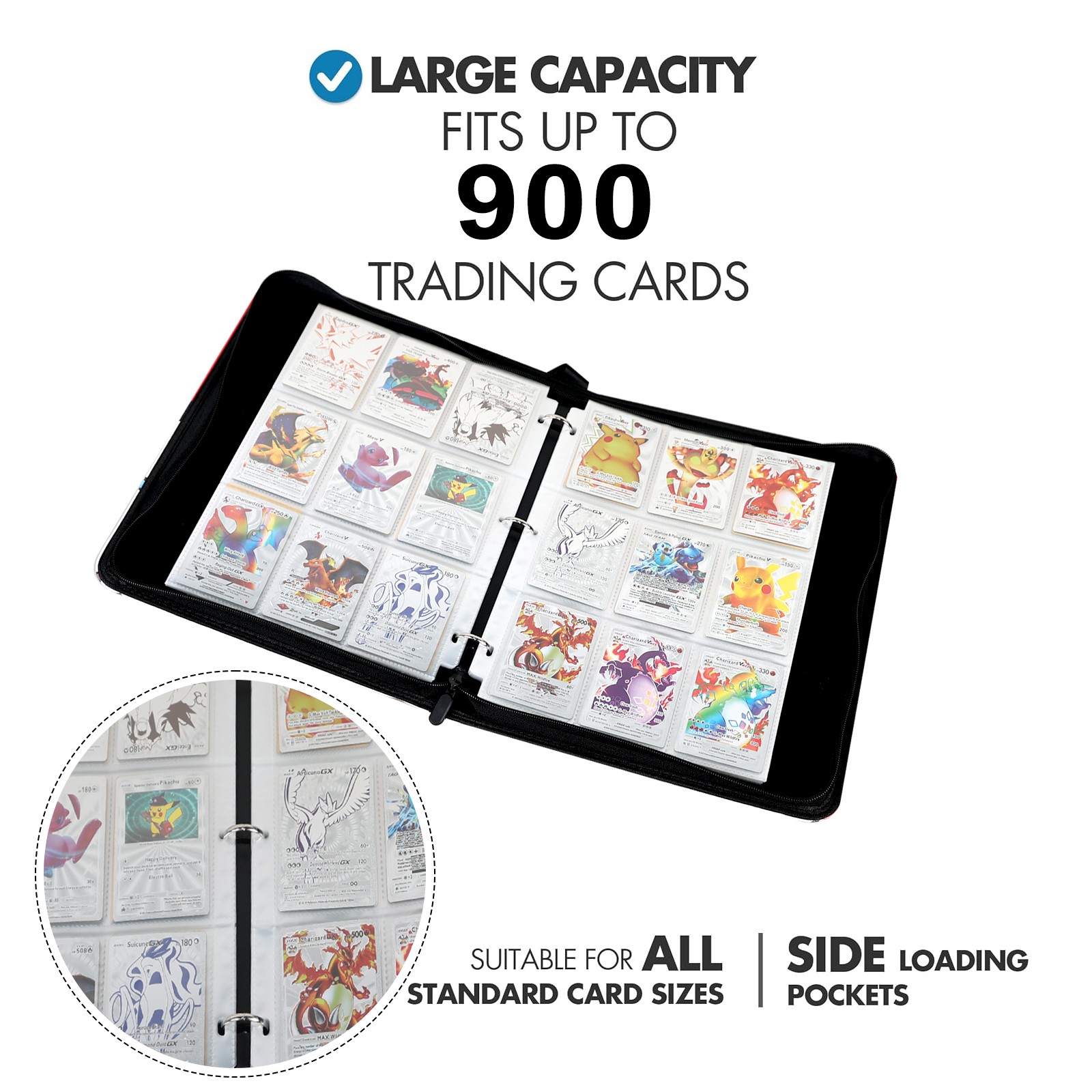 900 Card Pocket Binder 9 Pockets Trading Cards Album Folder - Super Charizard X