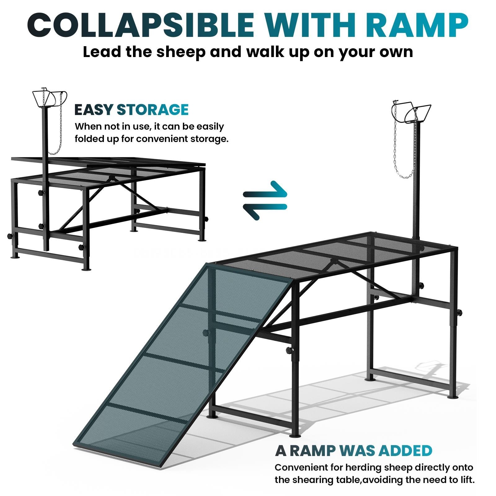 Livestock Stand Goat Trimming Stand with Ramp 21"-32" Height 47x23 in Tabletop