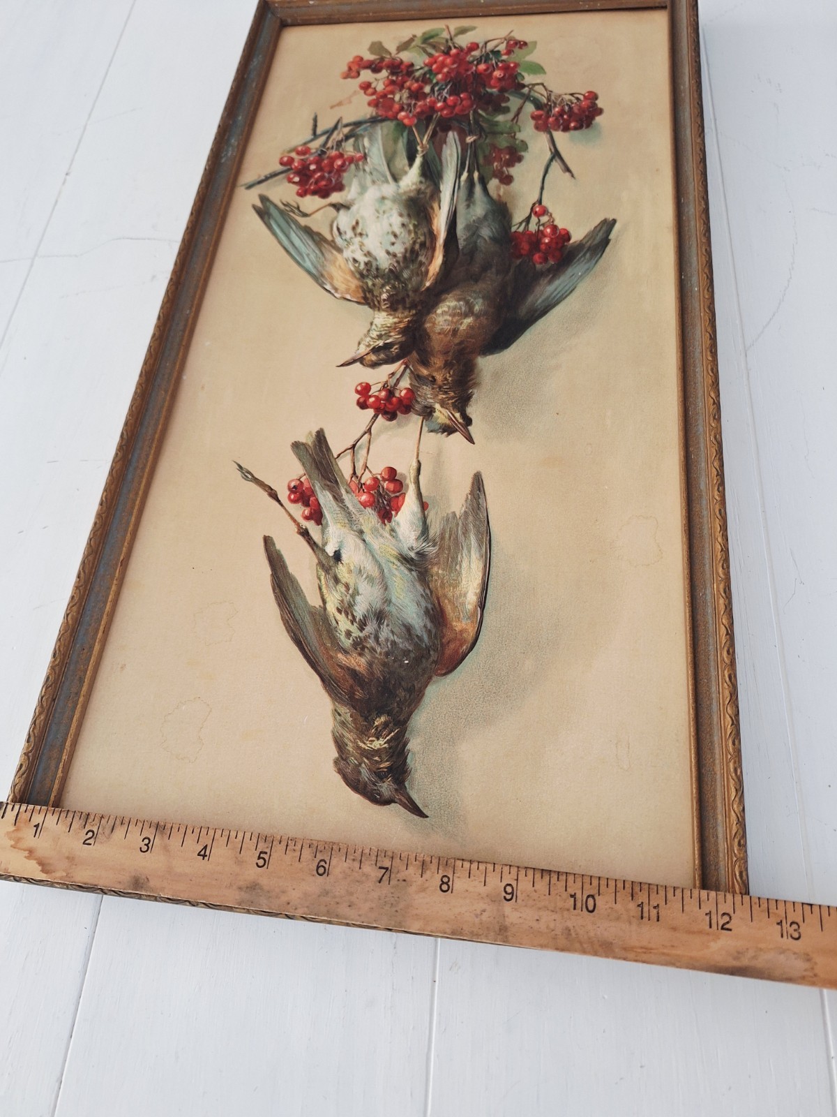 Game Birds Victorian Quail Cranberries Antique Embossed Chromolithograph