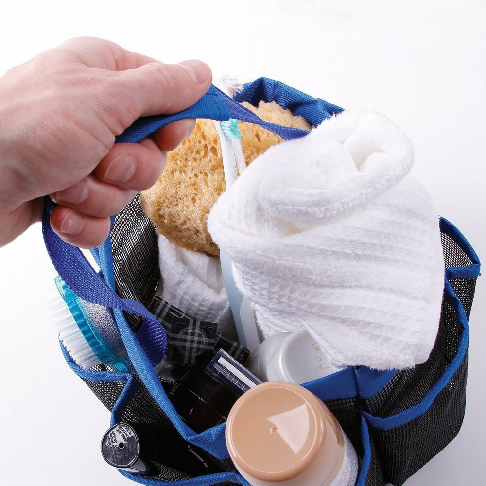 Blue 8 Portable Mesh Shower Bathroom Basket Bag Quick Dry Breathable Caddy Tote