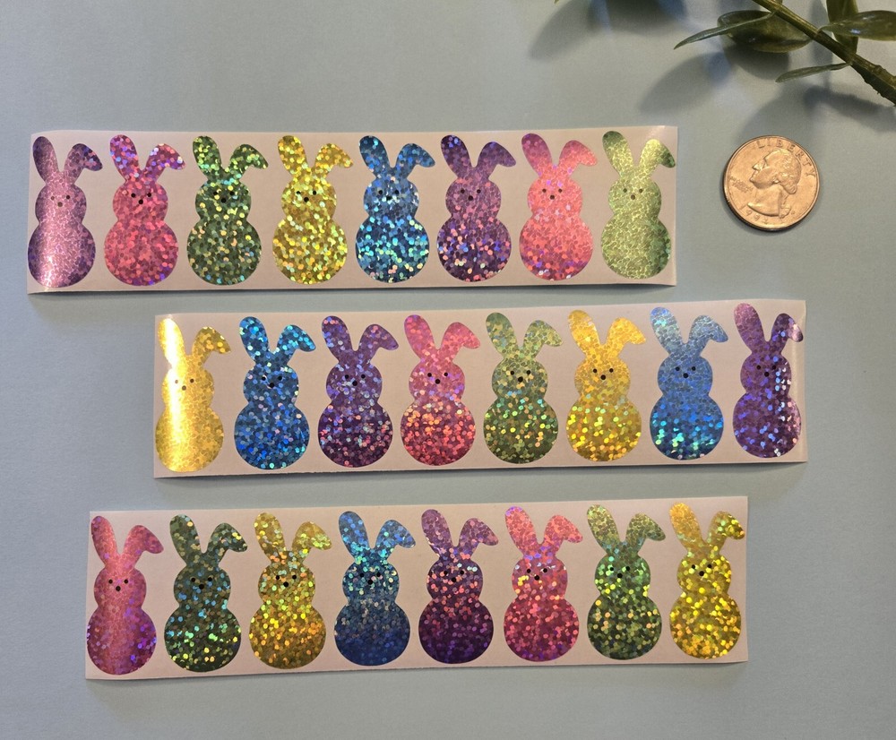24 HOLOGRAPHIC EASTER STICKERS/EASTER BUNNY STICKERS/EASTER STICKERS/ EASTER