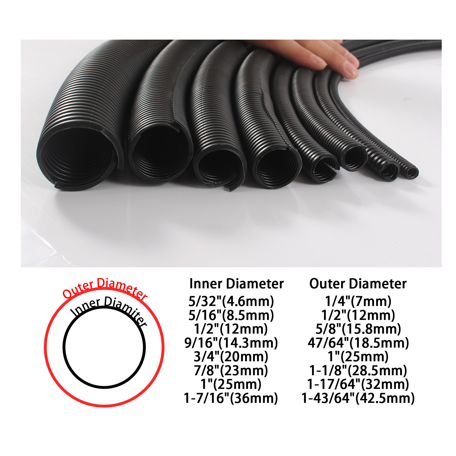 Wiring Loom Split Wire Cable Sleeve Flex Tubing Wire Wrap Corrugated Conduit Lot