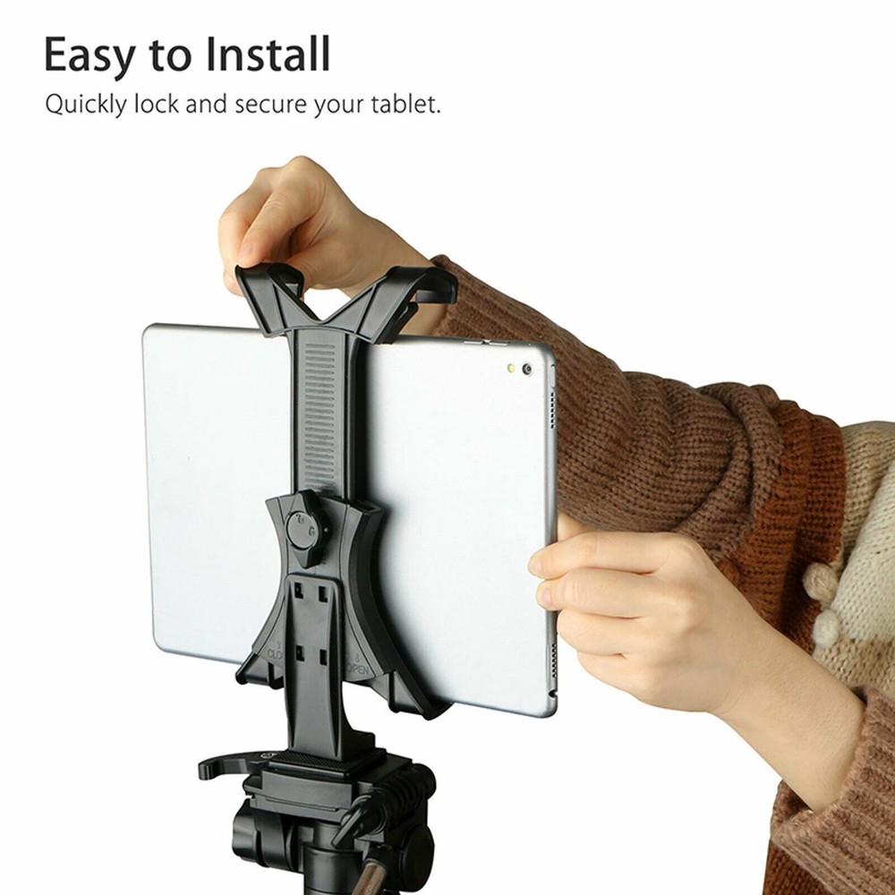 Tablet Tripod Mount Clamp Adjustable Stand Desk Holder 1/4 Thread For iPad 7-10"