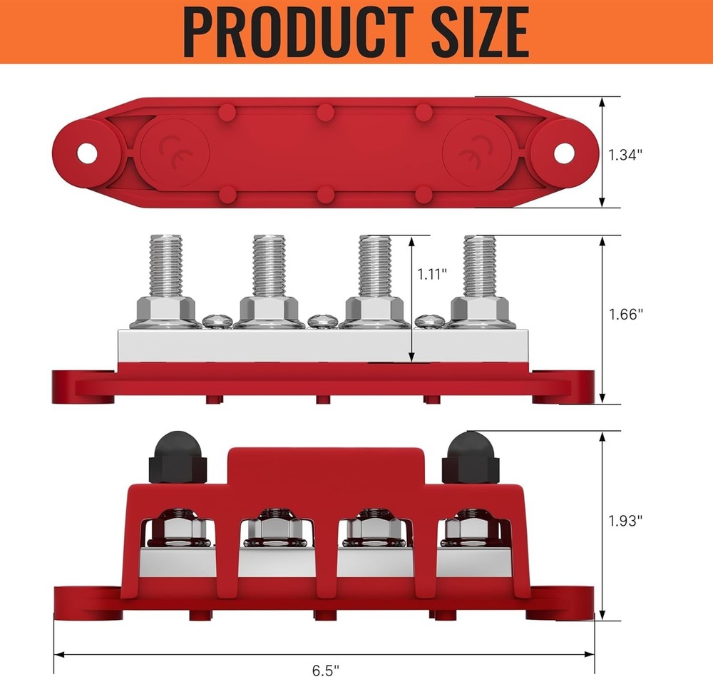 12V Power Distribution Block with 4 x 3/8" Studs