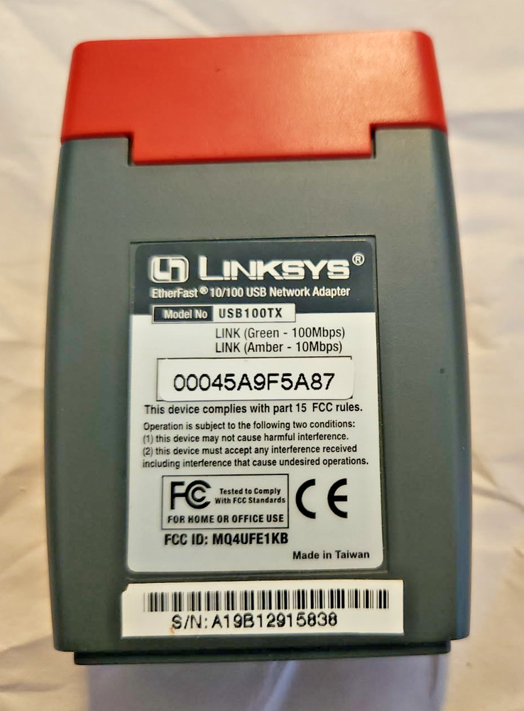 Linksys EtherFast 10/100 USB Network Adapter - USB100TX Ver:3.0 (adapter only)