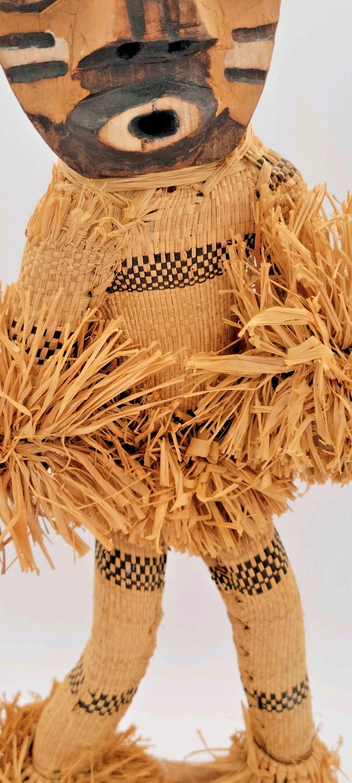 African Pende DRC Minganji Wood & Woven Masquerade 17" Statue Doll Figure VTG