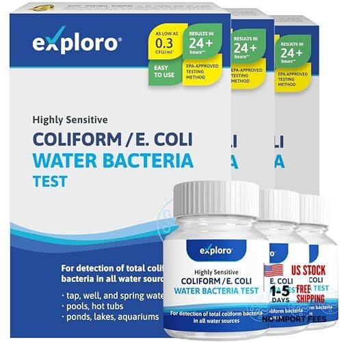 -Pack E Coli Water Test and Coliform Bacteria Water Test Kit, EPA Approved, 3