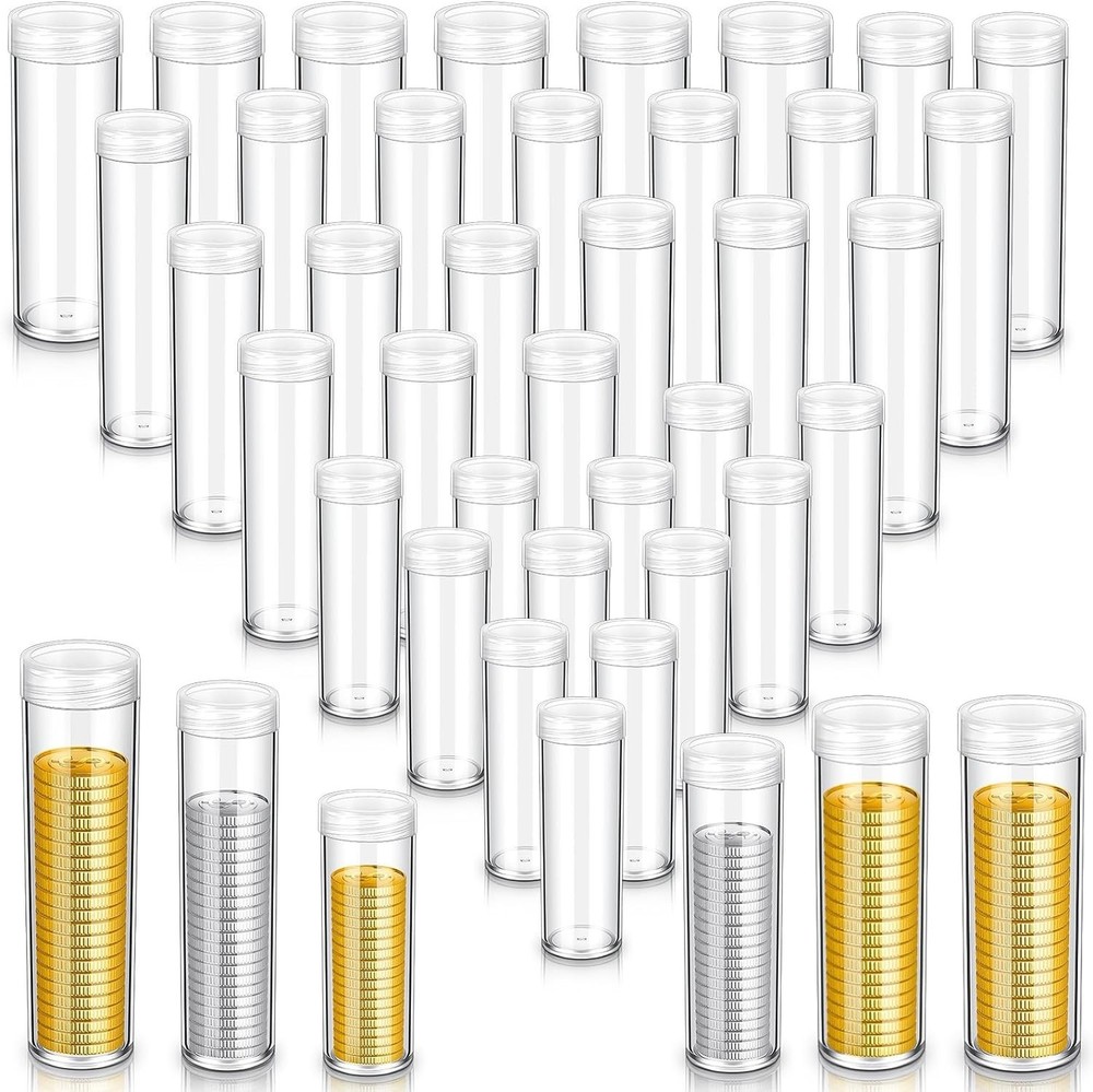 Clear Storage Tubes for Coins - 36 Pack Assorted Sizes for Ultimate Organization