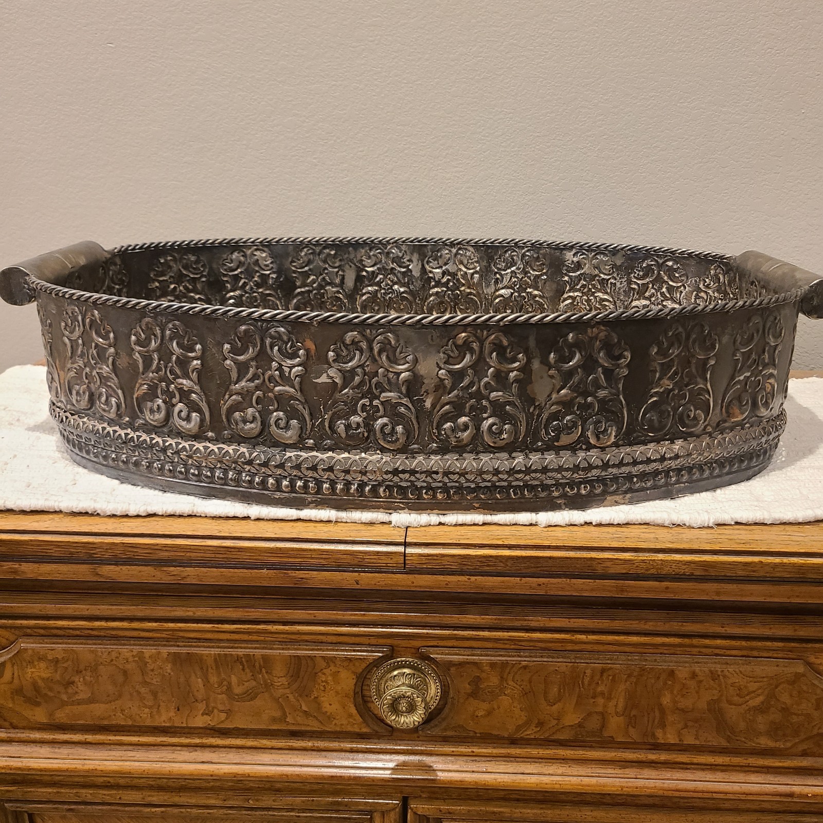 Castilian Imports Vintage Solid Brass Decorated Table Tray 27"X 16” X 6” Heavy