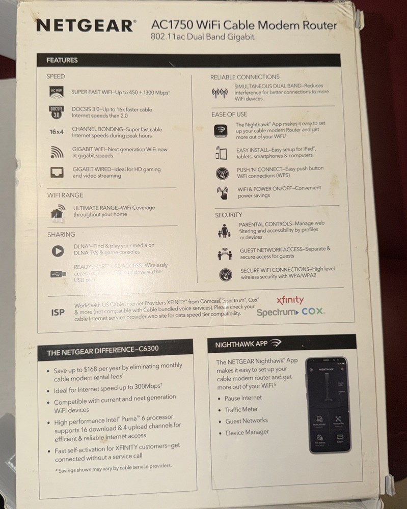 NETGEAR AC1750 WiFi Cable Modem Router