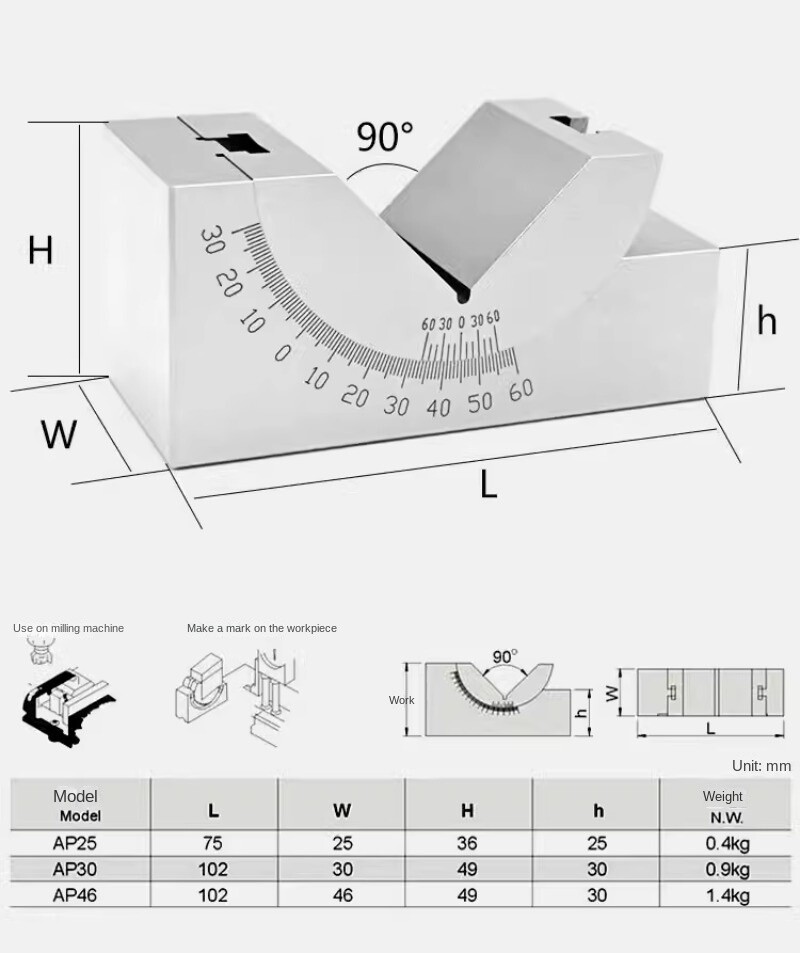 Adjustable Angle Gauge Milling Machine V Bevelling Block Angle Pad Ruler