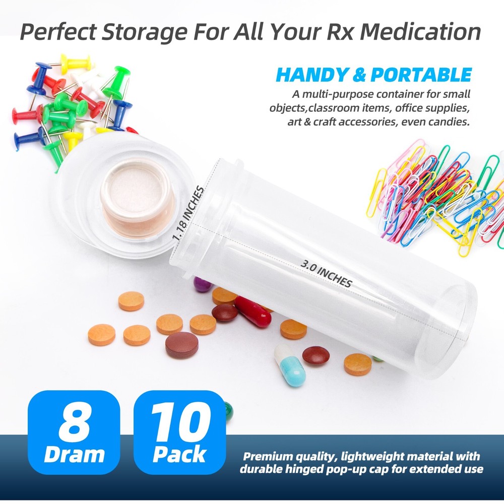 8 Dram Empty Pill Bottles with Indicating Desiccant Caps Pharmacy Vial Container