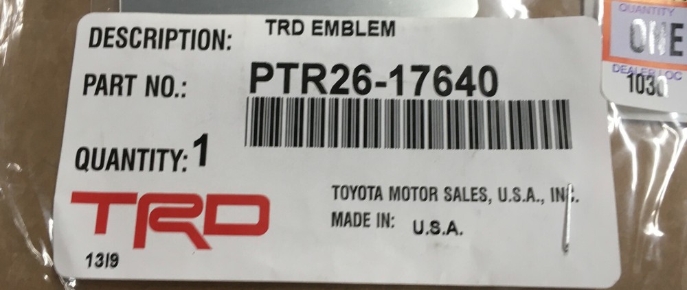 OEM TRD LOGO EMBLEM TOYOTA RACING DEVELOPMENT PTR26-17640