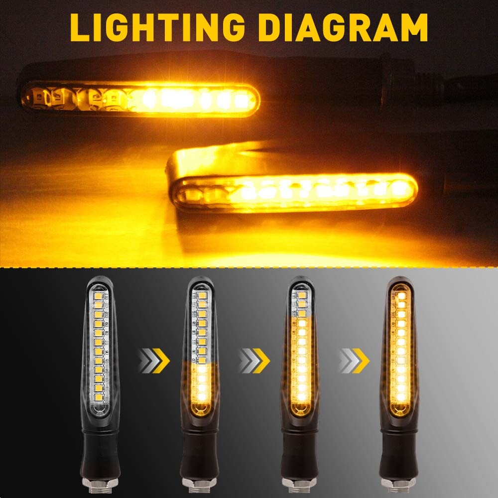 4X Motorcycle Sequential LED Turn Signal Blinker Light Indicator Amber Universal