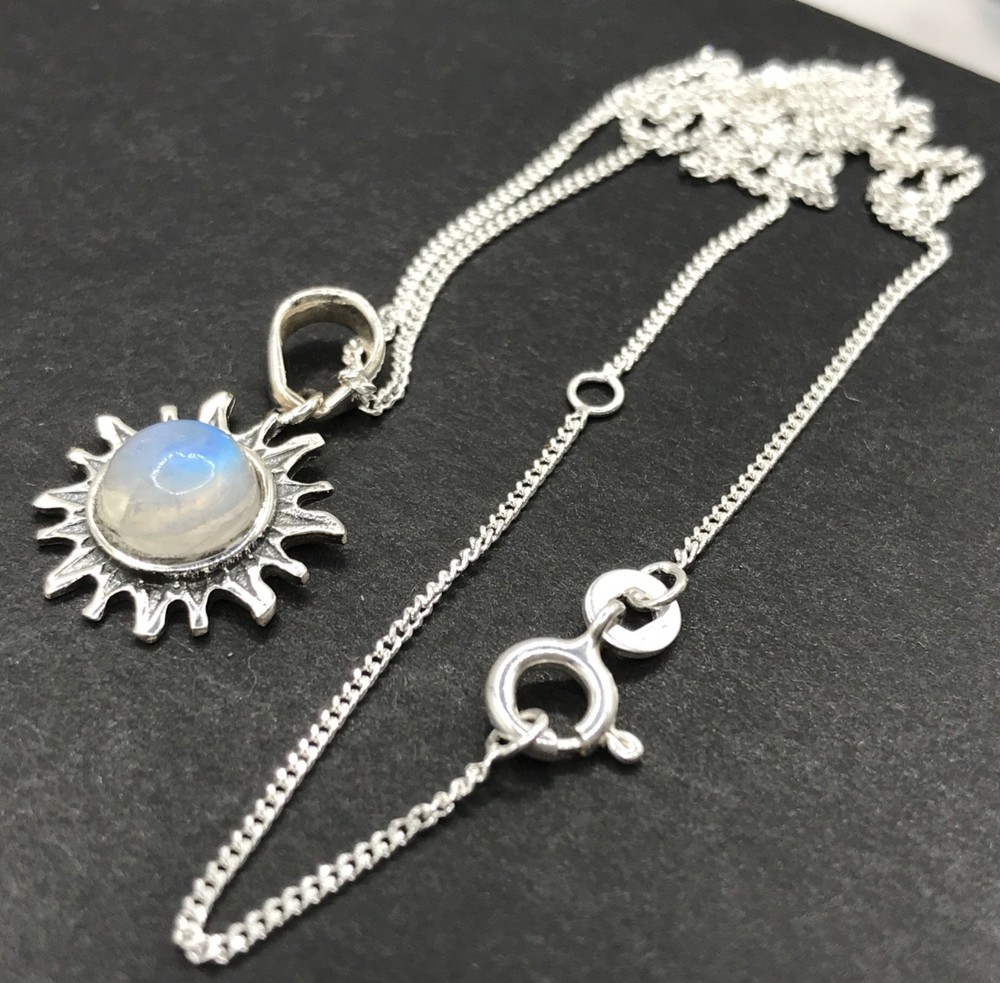 Rainbow moonstone pendant earrings set, solid Sterling silver, sun, gift box.