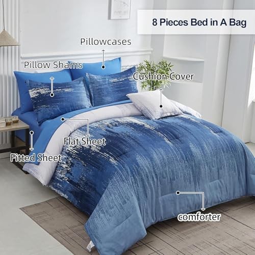 Ombre Comforter Set Size Reversible Gradient Grey Boho Bedding Set Queen Blue