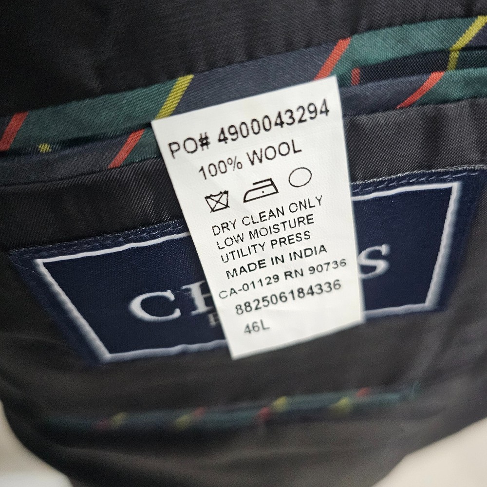 Chaps 46L Black Sport Coat Blazer Jacket Solid 2B Wool