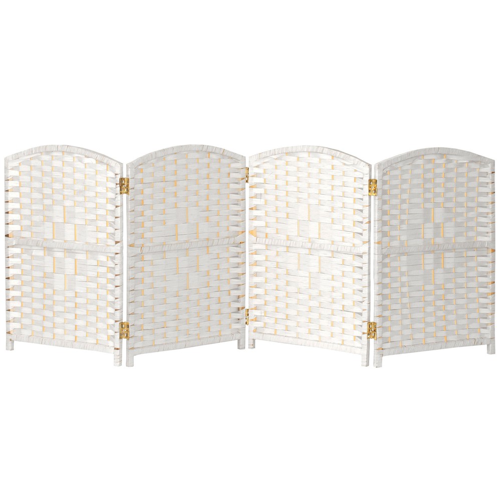 2 ft. Short Diamond Weave Fiber Folding Screen - White - 4 Panel