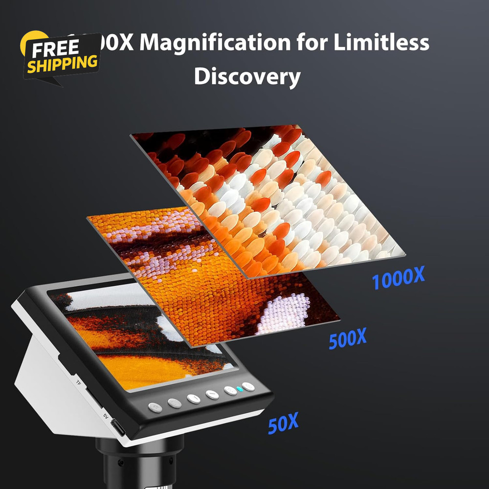 4.3'' IPS Coin Microscope, 1000X Magnification Digital Microscope
