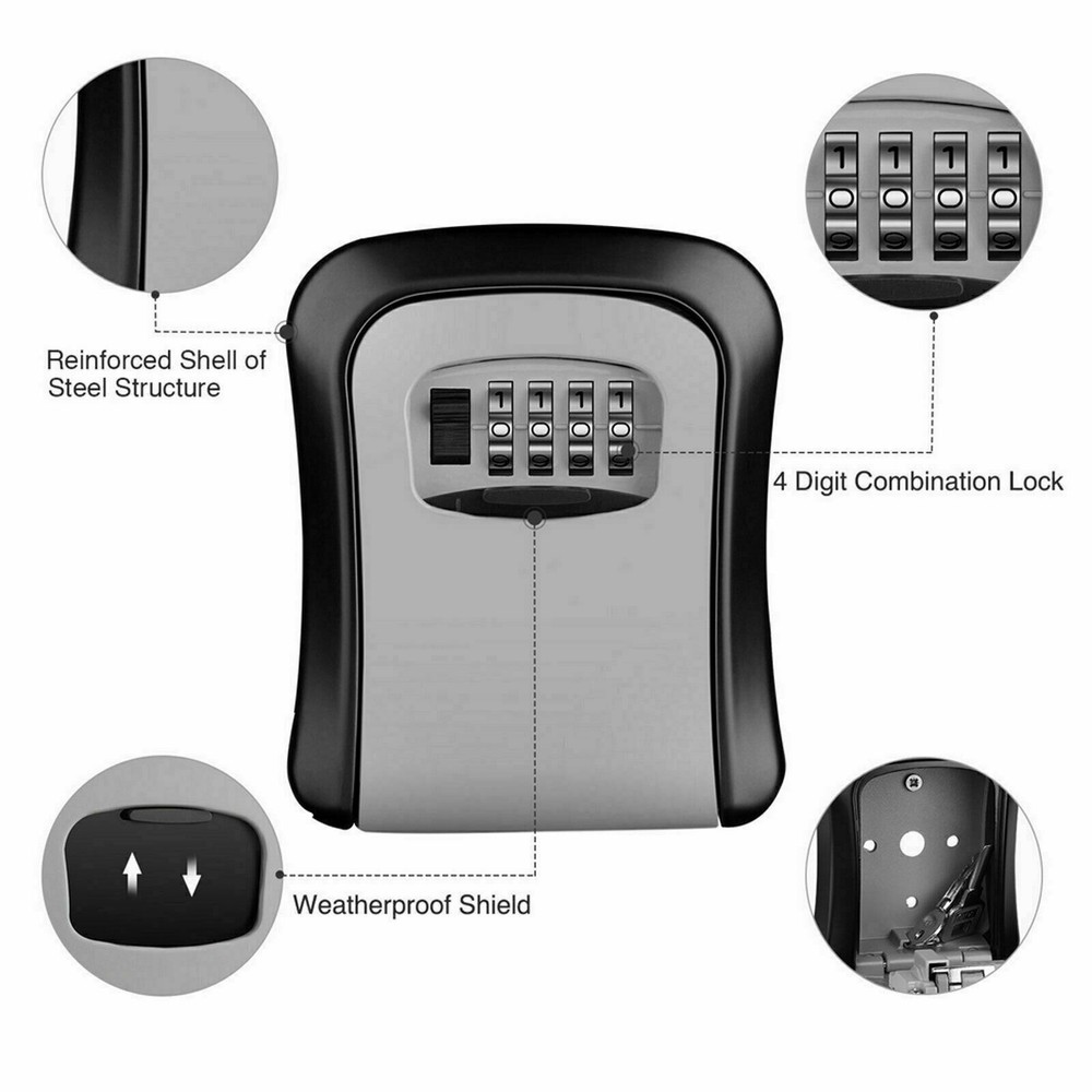 Key Safe Box 4 Digit Wall Mounted Outdoor High Security Code Lock Storage Home