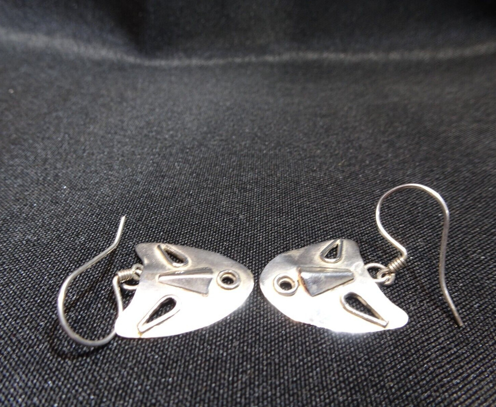 Vintage Solid 925 Sterling Silver Mask Hook Earrings