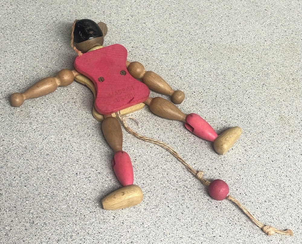 Wooden Monkey Pull String Puppet/Jumping Jack Vintage Toy Made In Austria