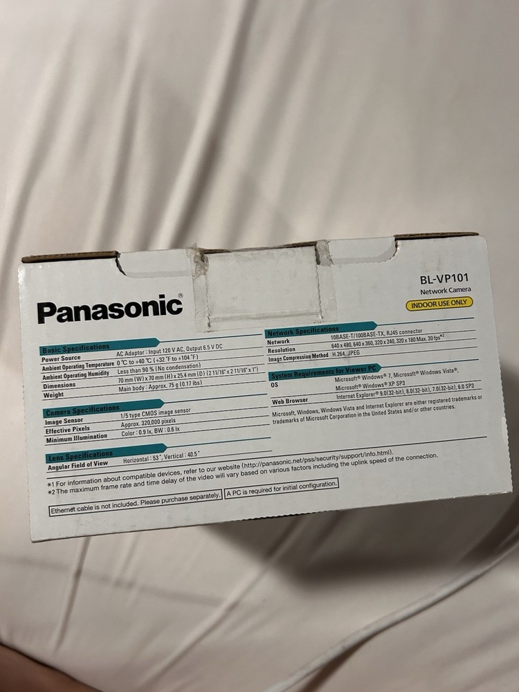 Panasonic BL-VP101 Network Camera RJ45 Indoor Motion Detection Web Enabled