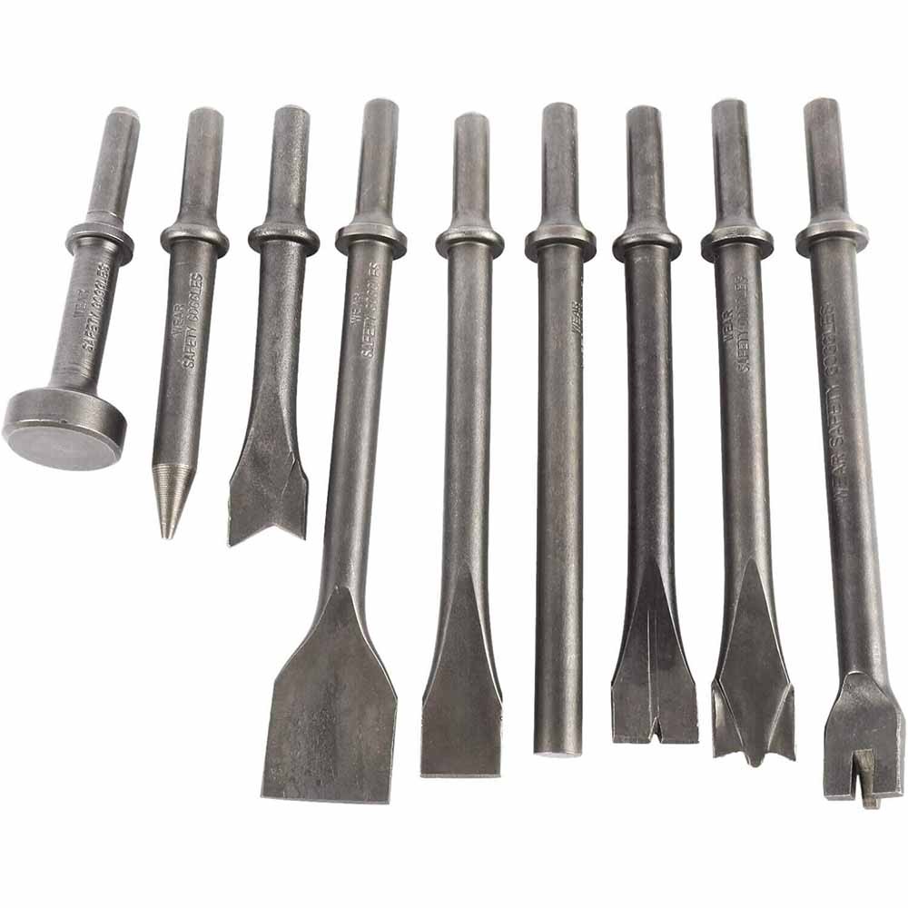 9Pcs Pneumatic Air Hammer Chisel Punch Chipping Bits Tool Set 0.39" Shank USA #E