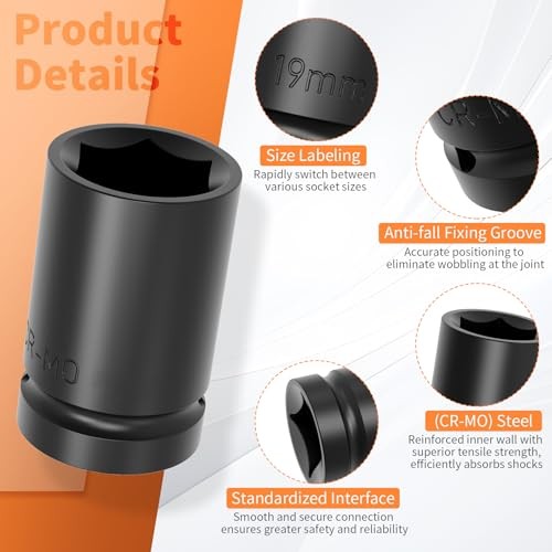 Impact Socket Shallow Socket 1/2 drive Lug Nut Flip Socket Chrome-Moly 16mm