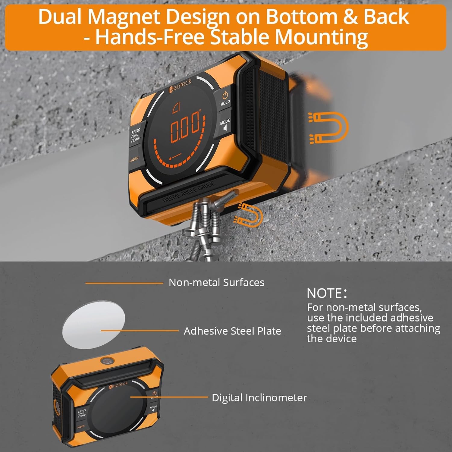 Neoteck 3-in-1 Digital Inclinometer Angle Finder Gauge Magnetic with Laser Level