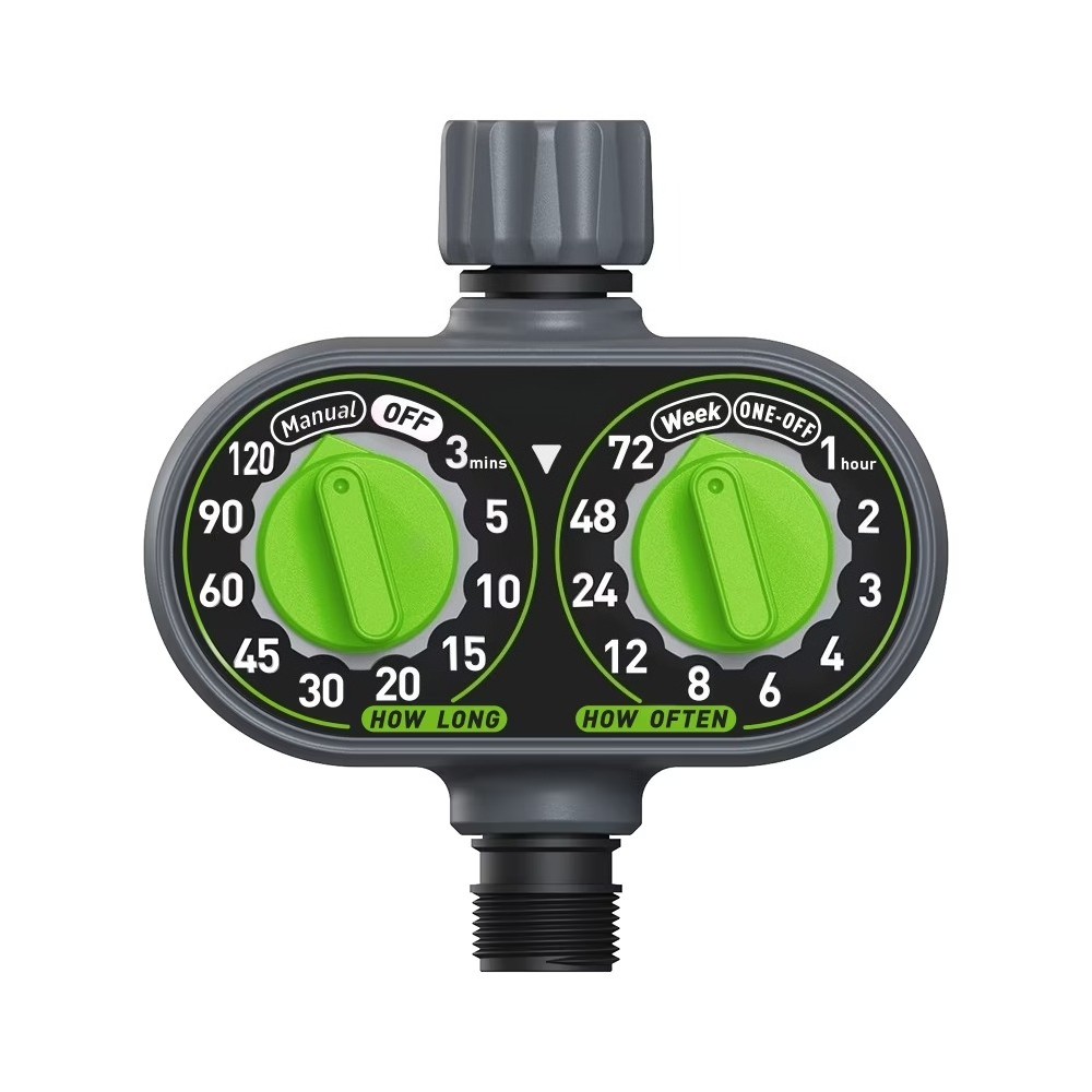 Automatic 2 Dial Programmable Hose Sprinkler Timer, Weatherproof Outdoor Water