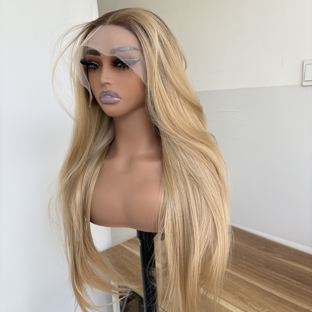 Synthetic Hair Heat Resistant HD T Lace Front Wig Long Straight Ombre Blonde