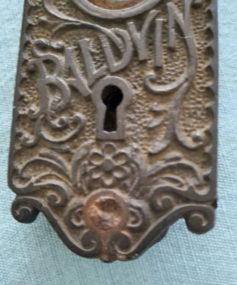 Victorian Baldwin Lock Plate & Handle, Ornate Cast Iron